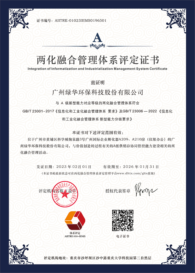 两化融合管理体系评定证书